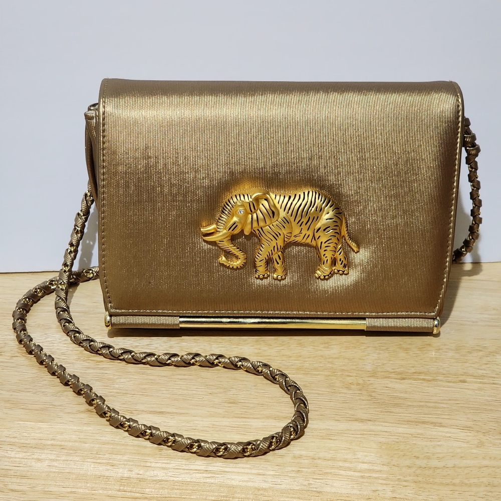 Vintage Nima Gold Evening Bag with Elephant Motif – Excellent Condition